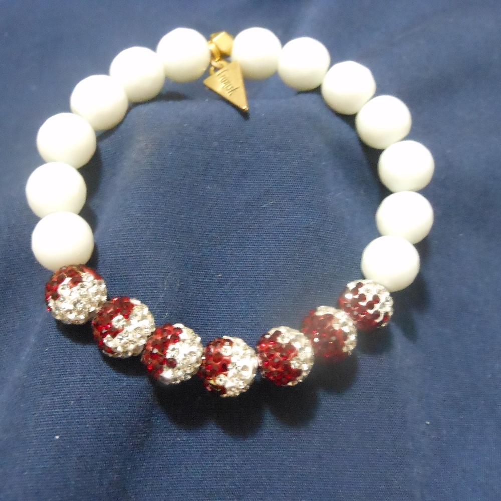 Erimish Red & Rhinestone & White bead bracelet